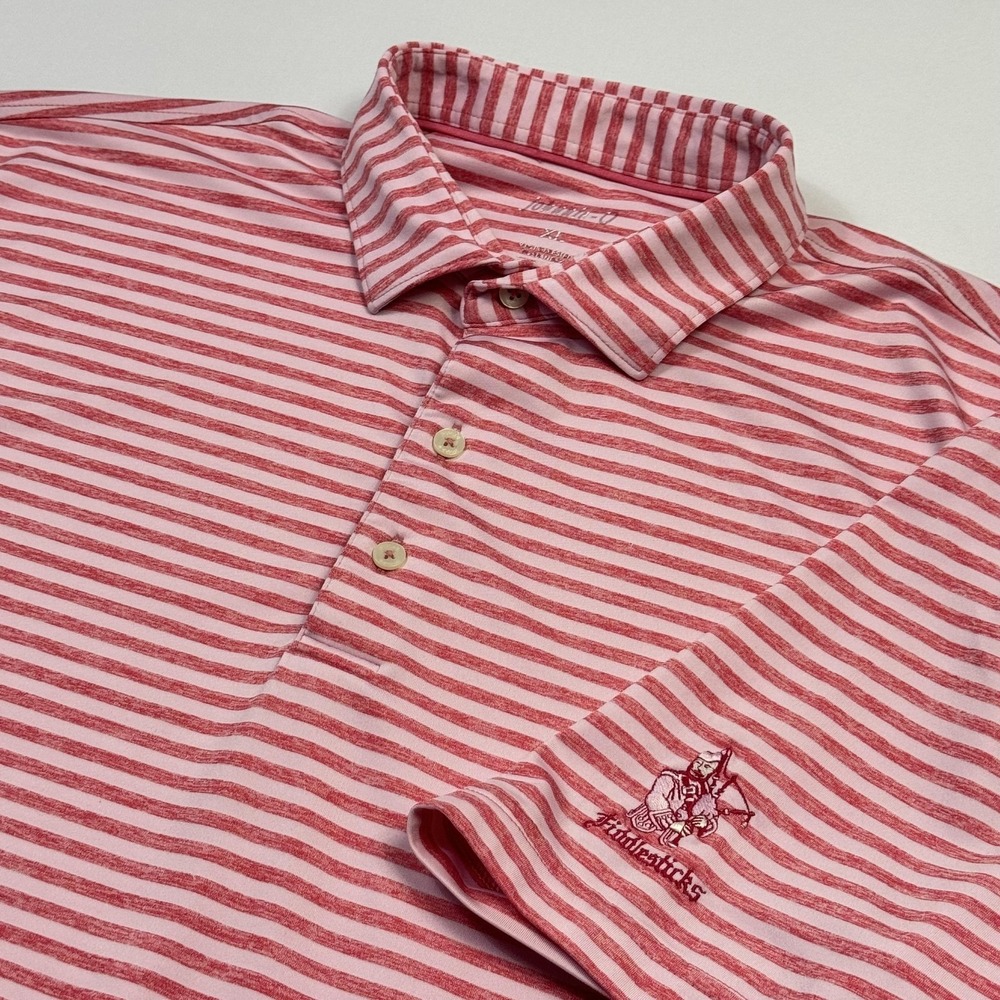 Johnnie-O Fiddlesticks Polo Shirt Mens XL Red Pink Stripe Golf Short Sleeve